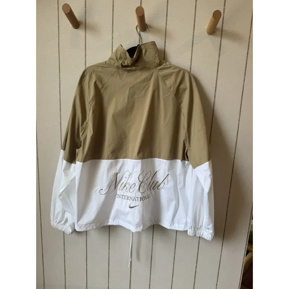 Nike Sportswear Club Oversized Poplin 1/2 Zip Jacket Women’s Medium White Tan
